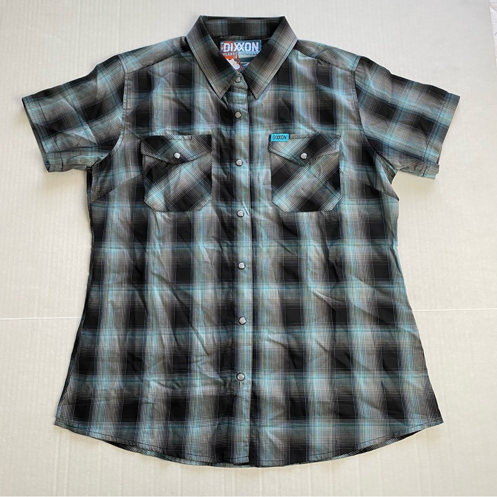 Dixxon Flannel Co Morning Fog Short Sleeve Plaid Snap Up Shirt Large